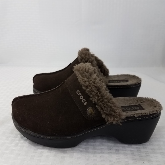 brown suede crocs